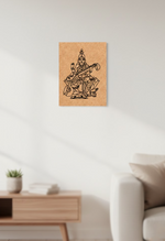 Decorative MDF DIY wall art of a figure playing a stringed instrument on a light-colored wall.