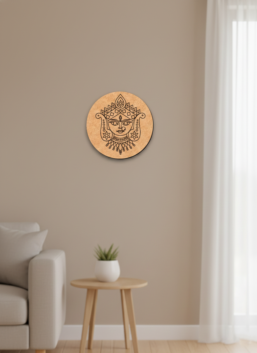 Decorative MDF DIY wall art on a beige wall in a living room setting.