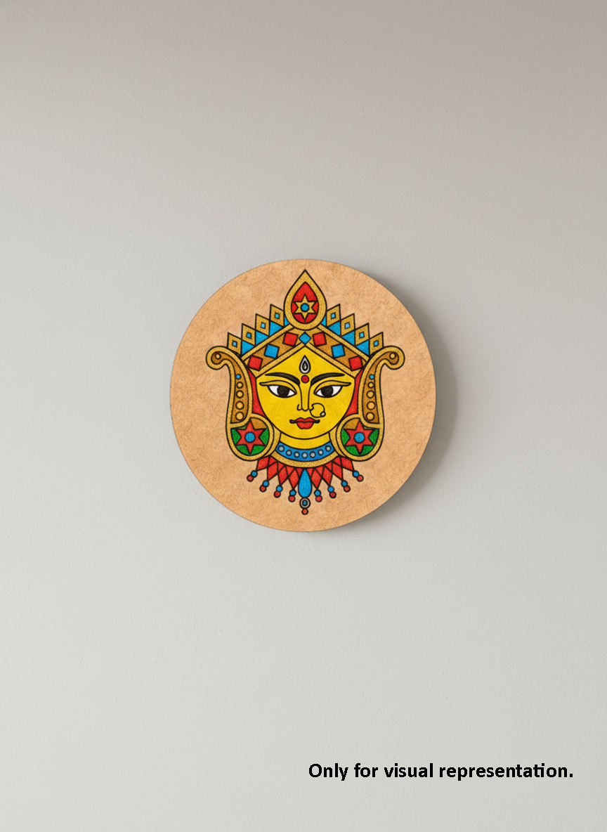 Decorative MDF DIY wall art  with a colorful face design on a plain background