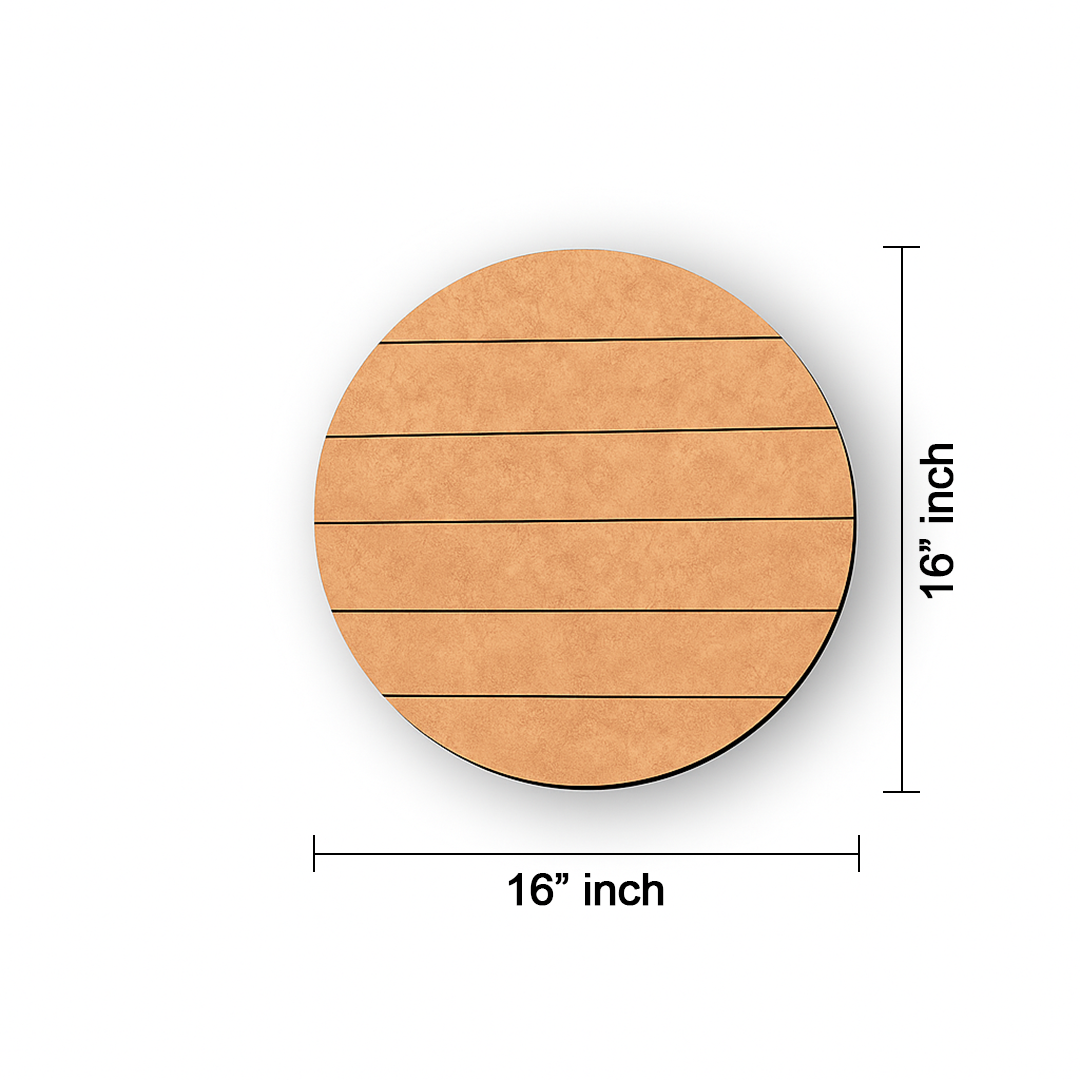 MDF  round board with dimensions on a white background.