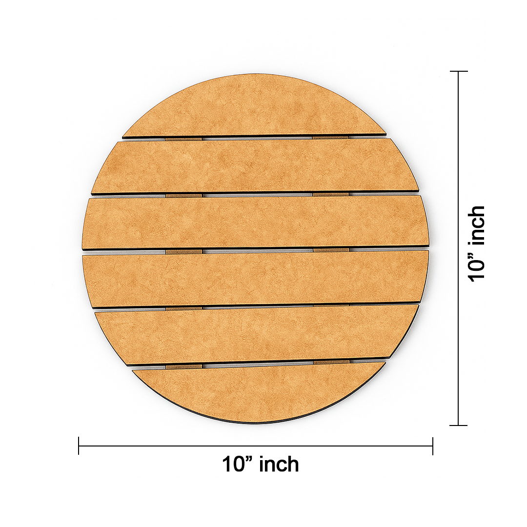 Unpainted MDF round slat-style house nameplate base cutout on white background for DIY painting and name lettering with size