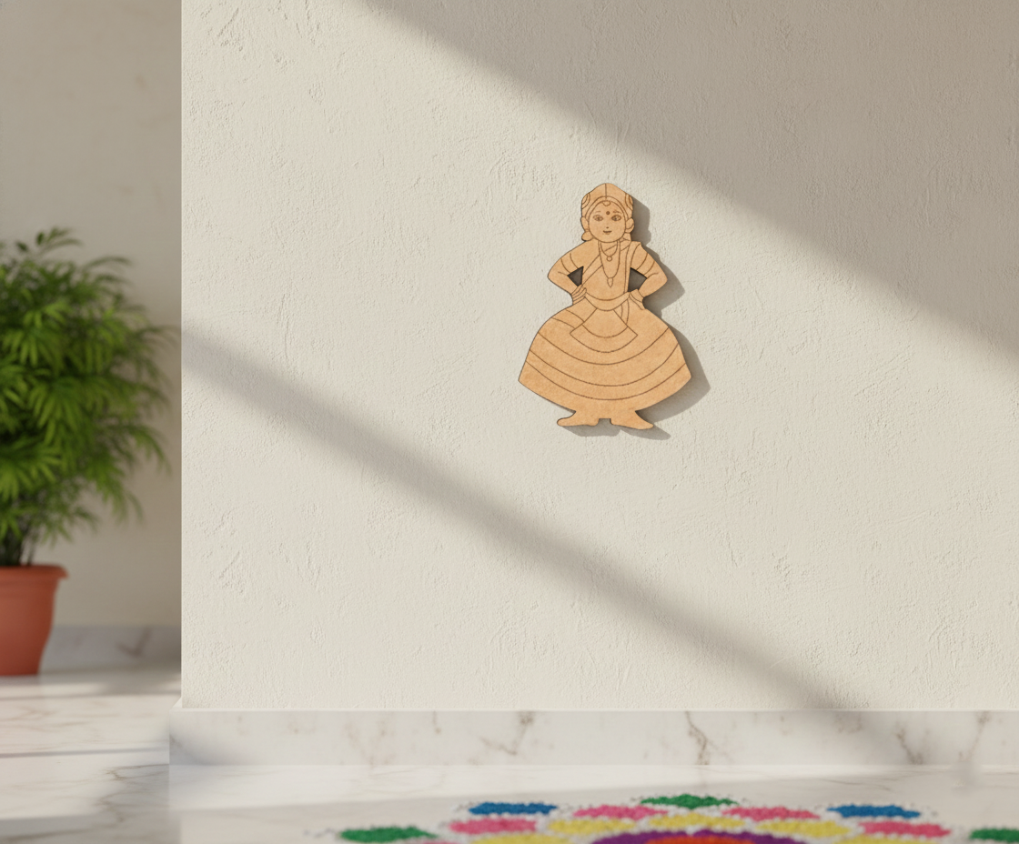 Laser cut DIY MDF traditional lady cutout for painting and ethnic craft décor hanging on wall 