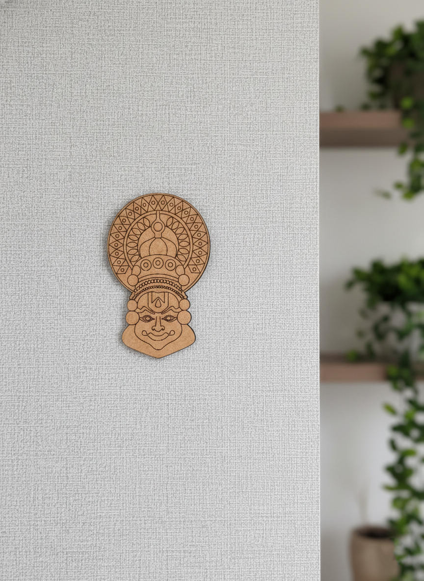 Laser cut DIY MDF Kathakali face cutout for painting and ethnic decor hanging on wall 