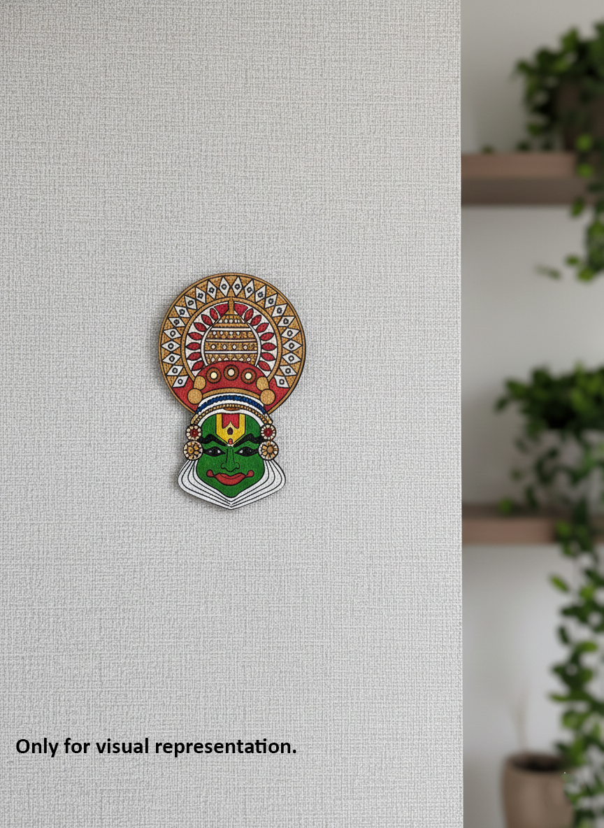 Laser cut DIY MDF Kathakali face painted cutout and ethnic decor hanging on wall 