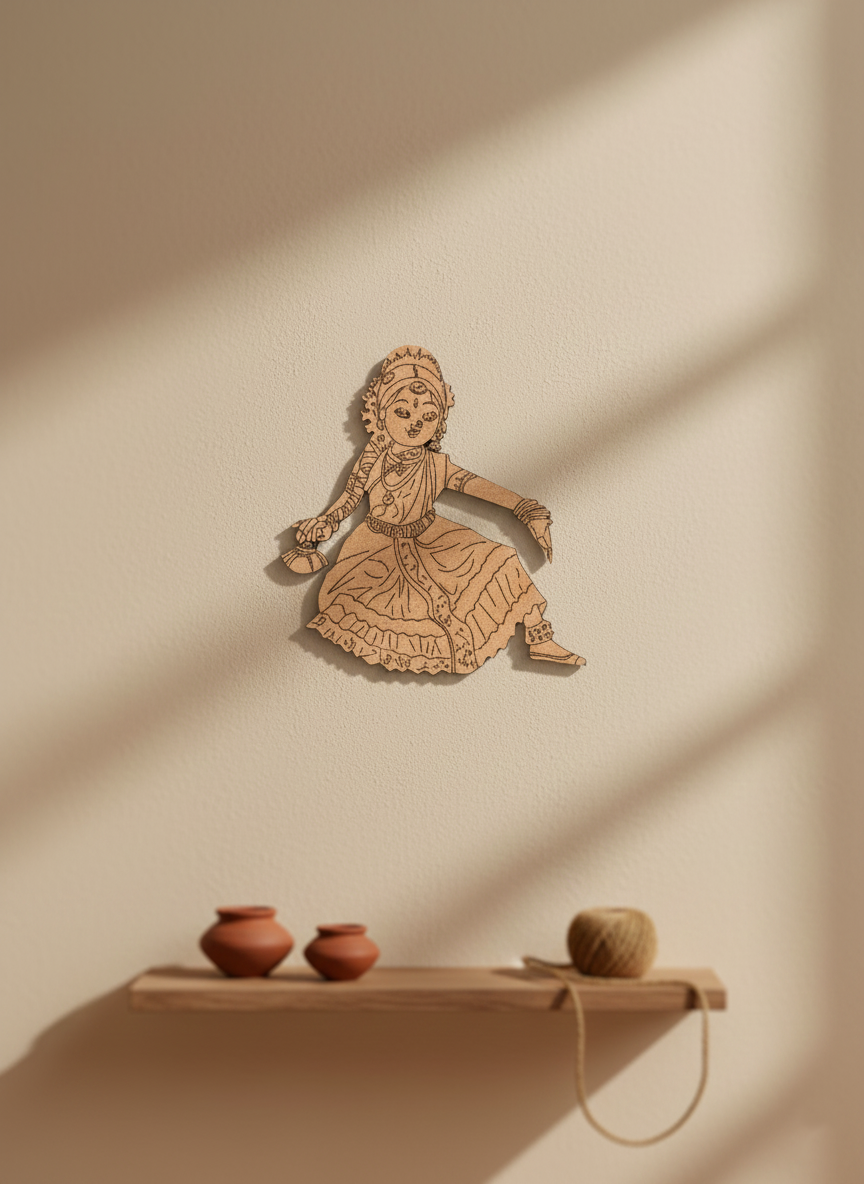 Laser cut DIY MDF Bharatnatyam dancer cutout for painting and decor hanging on wall