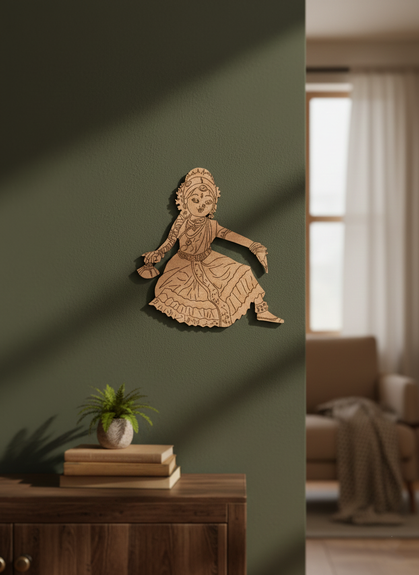 Laser cut DIY MDF Bharatnatyam dancer cutout for painting and decor hanging on wall
