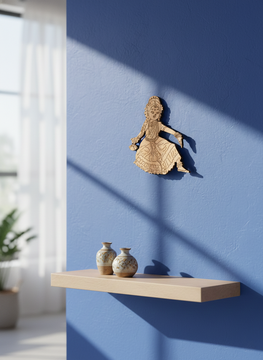 Laser cut DIY MDF Bharatnatyam dancer cutout for painting and decor hanging on wall