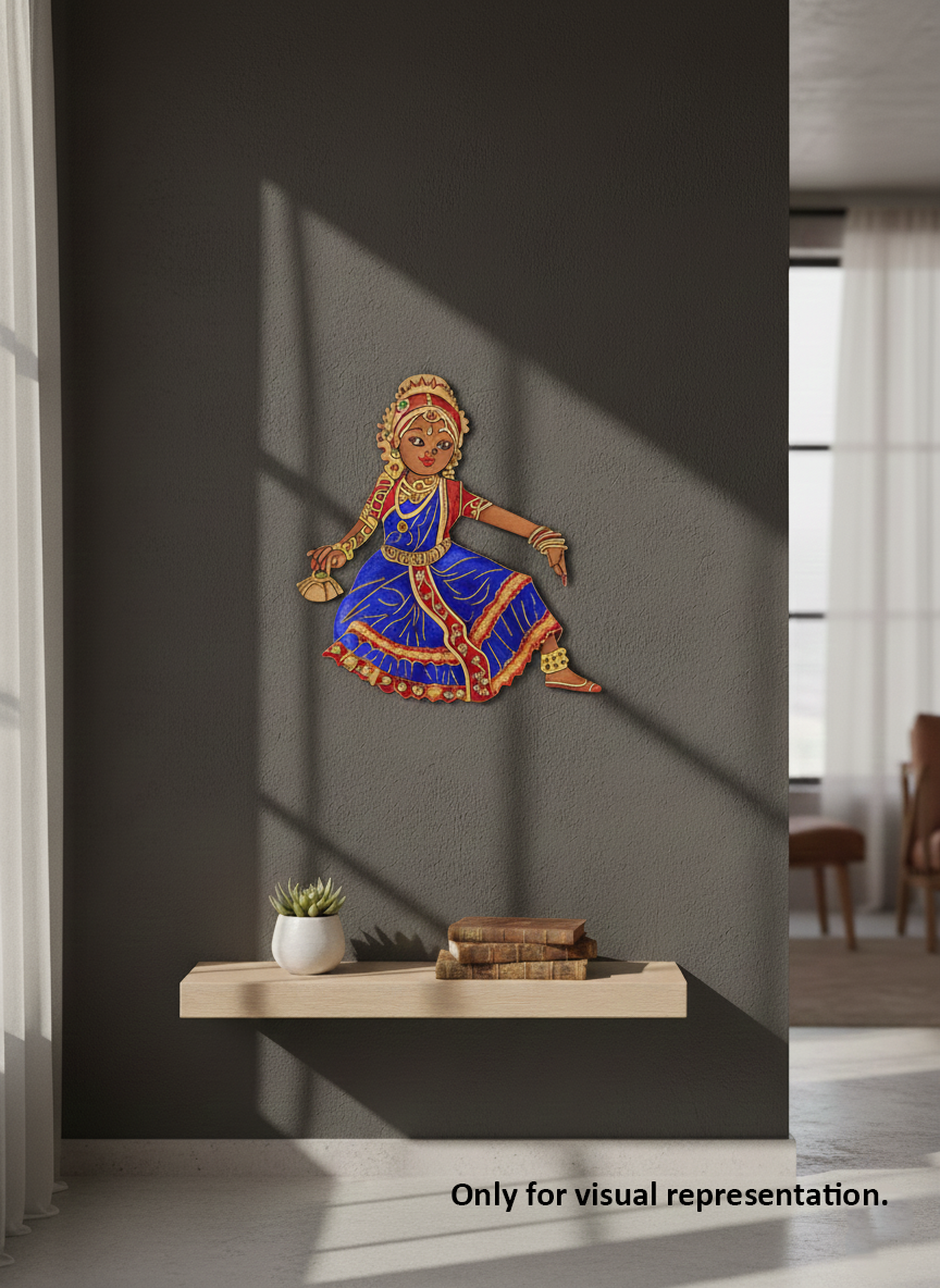 Laser cut DIY MDF Bharatnatyam dancer painted cutout  and decor hanging on room's wall