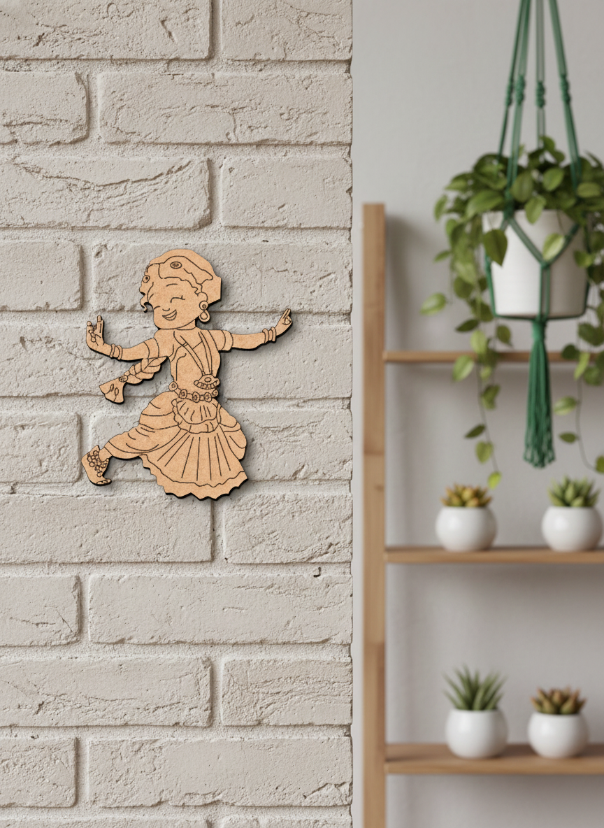 Laser cut DIY MDF cute dancer cutout for painting and craft decor hanging on bricks wall
