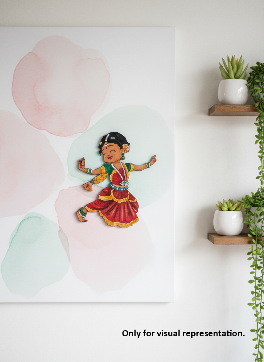 Laser cut DIY MDF cute dancer painted cutout  and craft decor hanging on artwork painted wall 