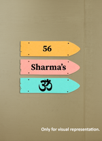 MDF board with colorful labels and 'Sharma's' text on a beige background