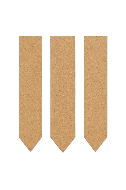 Set of three unpainted MDF arrow-strip house nameplate base cutouts on a white background.