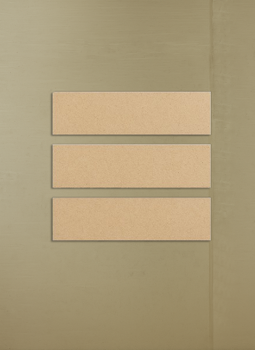 Three beige rectangular MDF board on a beige wall