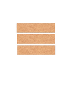 Three unpainted MDF rectangular strip blanks arranged horizontally on a white background.