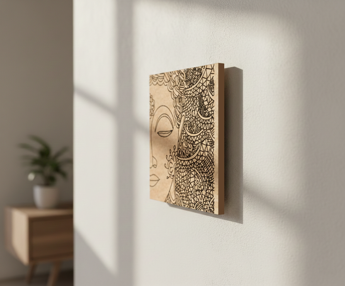 MDF DIY  wall art with intricate design on a light gray wall