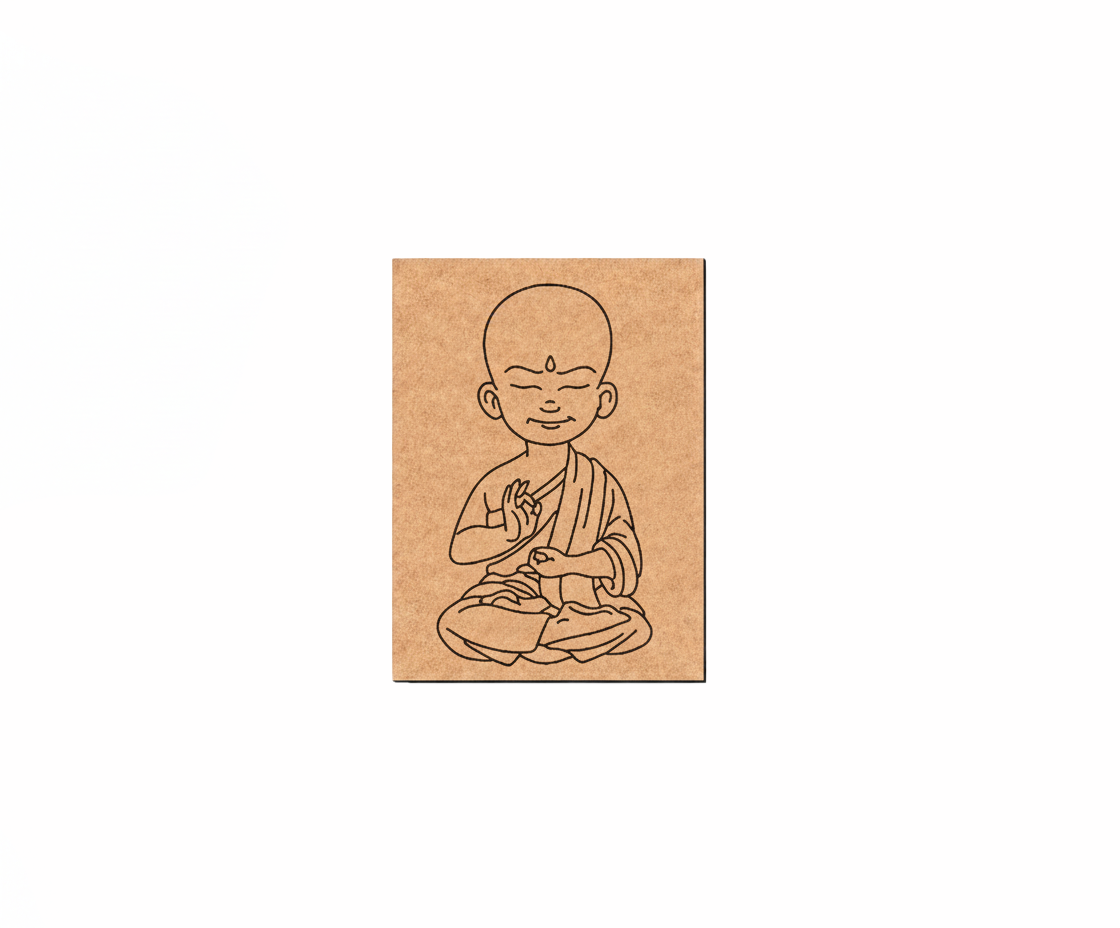 MDF DIY  wall art of a monk in a meditative pose on a brown cardstock background