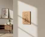 MDF DIY  wall art of a monk in a minimalistic room with sunlight casting shadows.