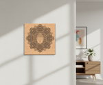 Decorative MDF DIY wall art with Buddha design on a wooden panel in a modern interior setting.
