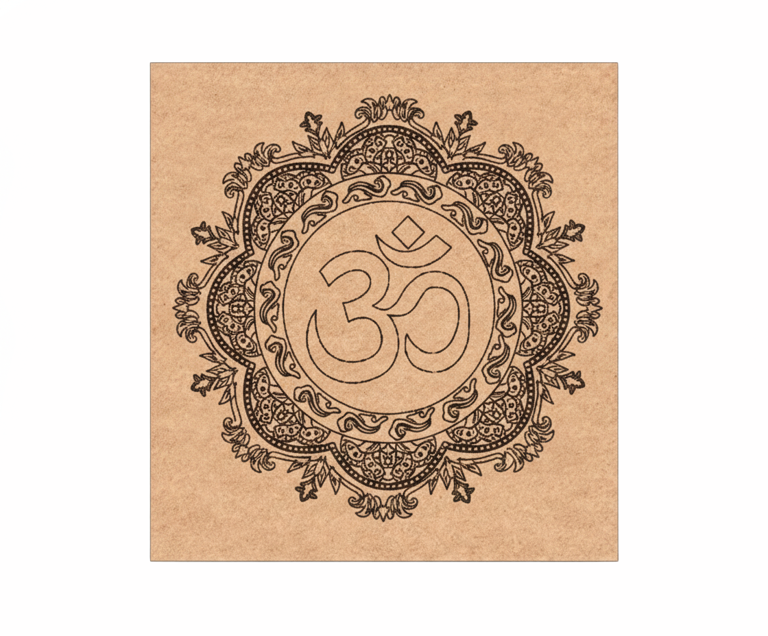 Decorative MDF DIY wall art with Om symbol and mandala design on brown paper