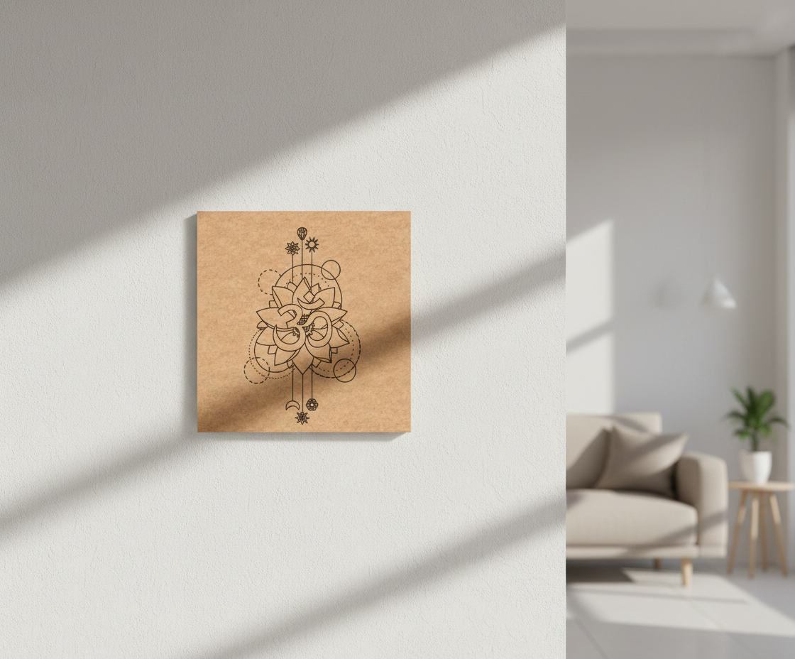 MDF DIY wall art  with a decorative design on a wall in a modern living room.