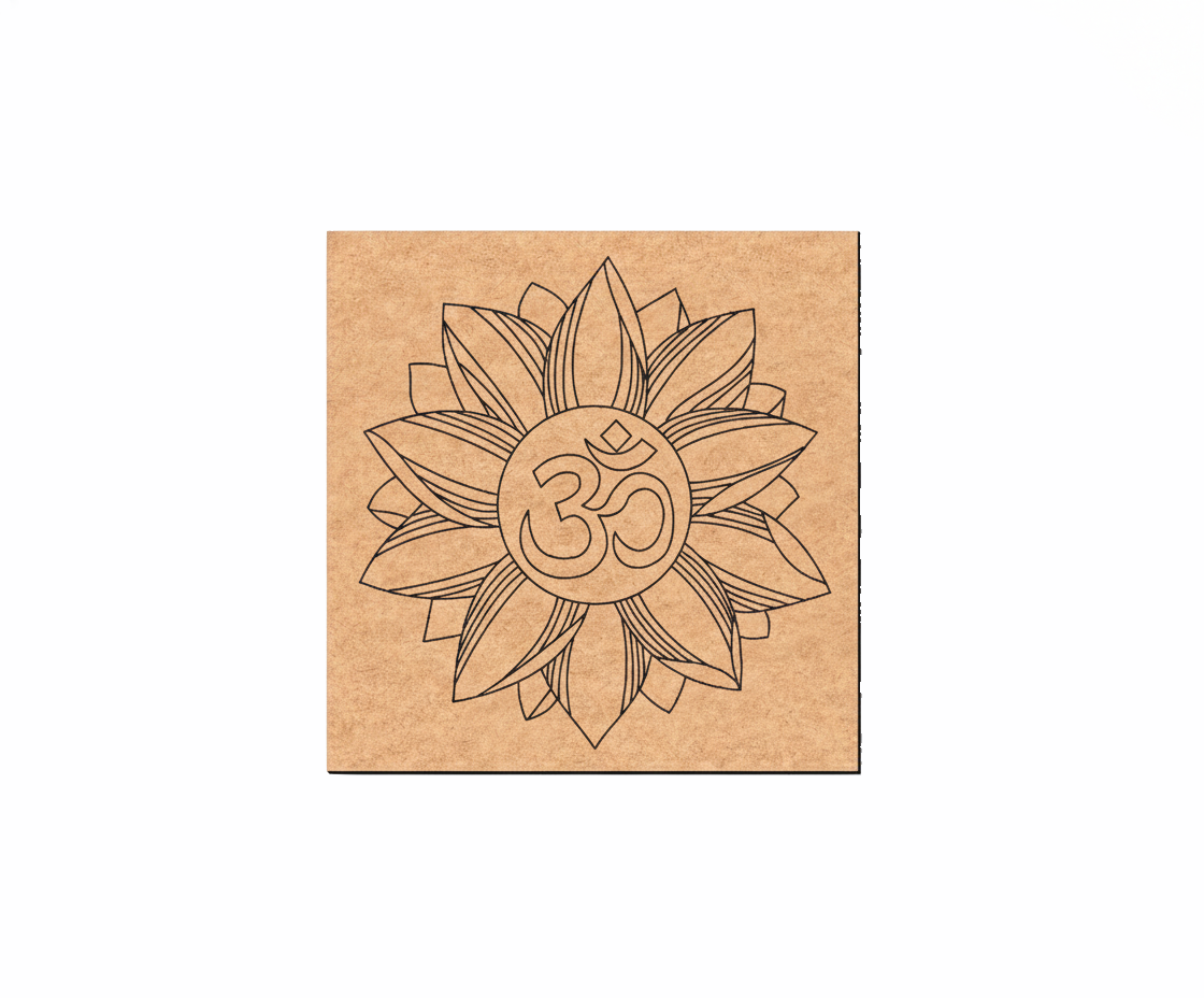 MDF DIY wall art with a floral design and Om symbol on a white background
