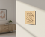 MDF DIY wall art with a floral design and 'Om' symbol on a light-colored wall.