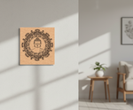 MDF DIY Framed artwork of a Buddha portrait on a wall with sunlight casting shadows.