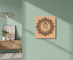 Decorative MDF DIY wall art with Buddha illustration on a light green wall