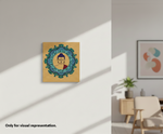MDF DIY Canvas print of a Buddha illustration in a decorative frame on a wall in a room with furniture.