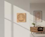 MDF DIY  wall art with a tree design on a white wall in a room with a wooden cabinet.