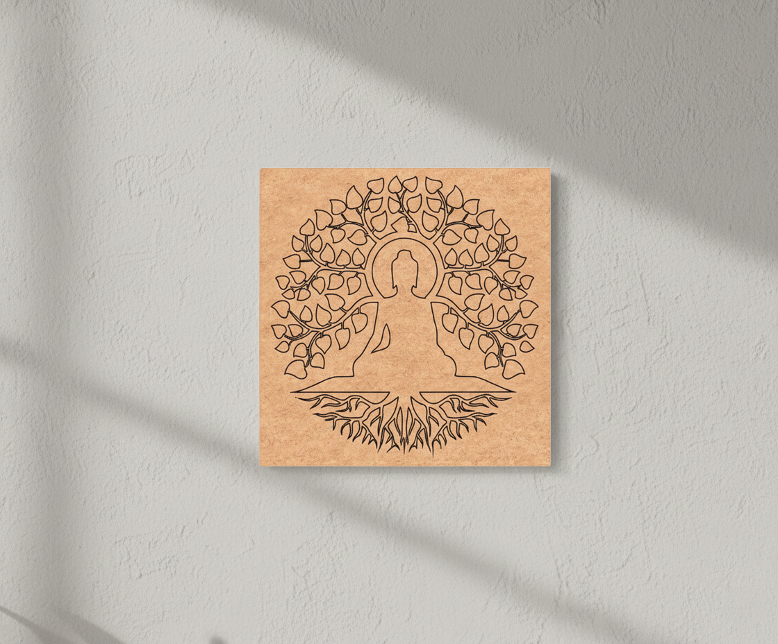 MDF DIY wall art  with a tree of life design on a light gray background