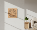MDF DIY  wall art with a tree design on a white wall in a living room.