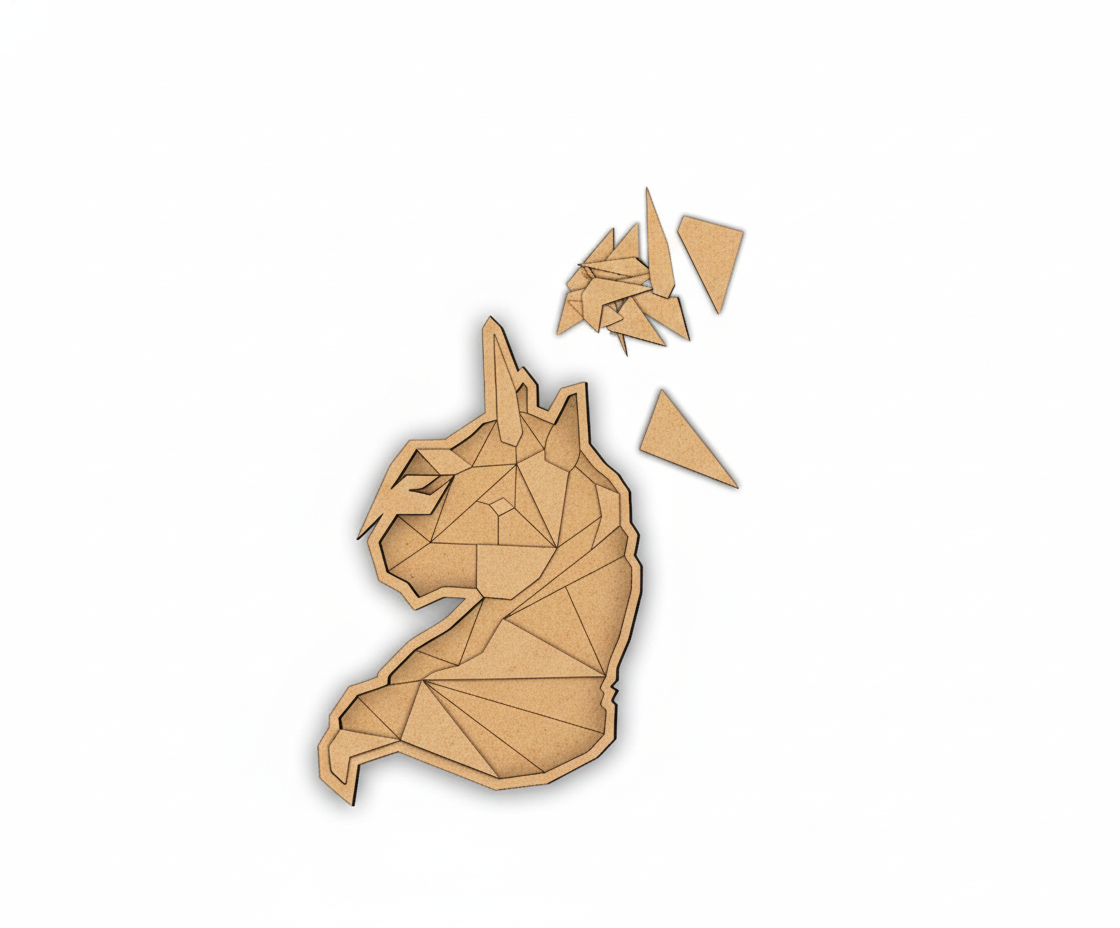 Unpainted DIY MDF geometric unicorn puzzle with detachable pieces for painting and craft activity