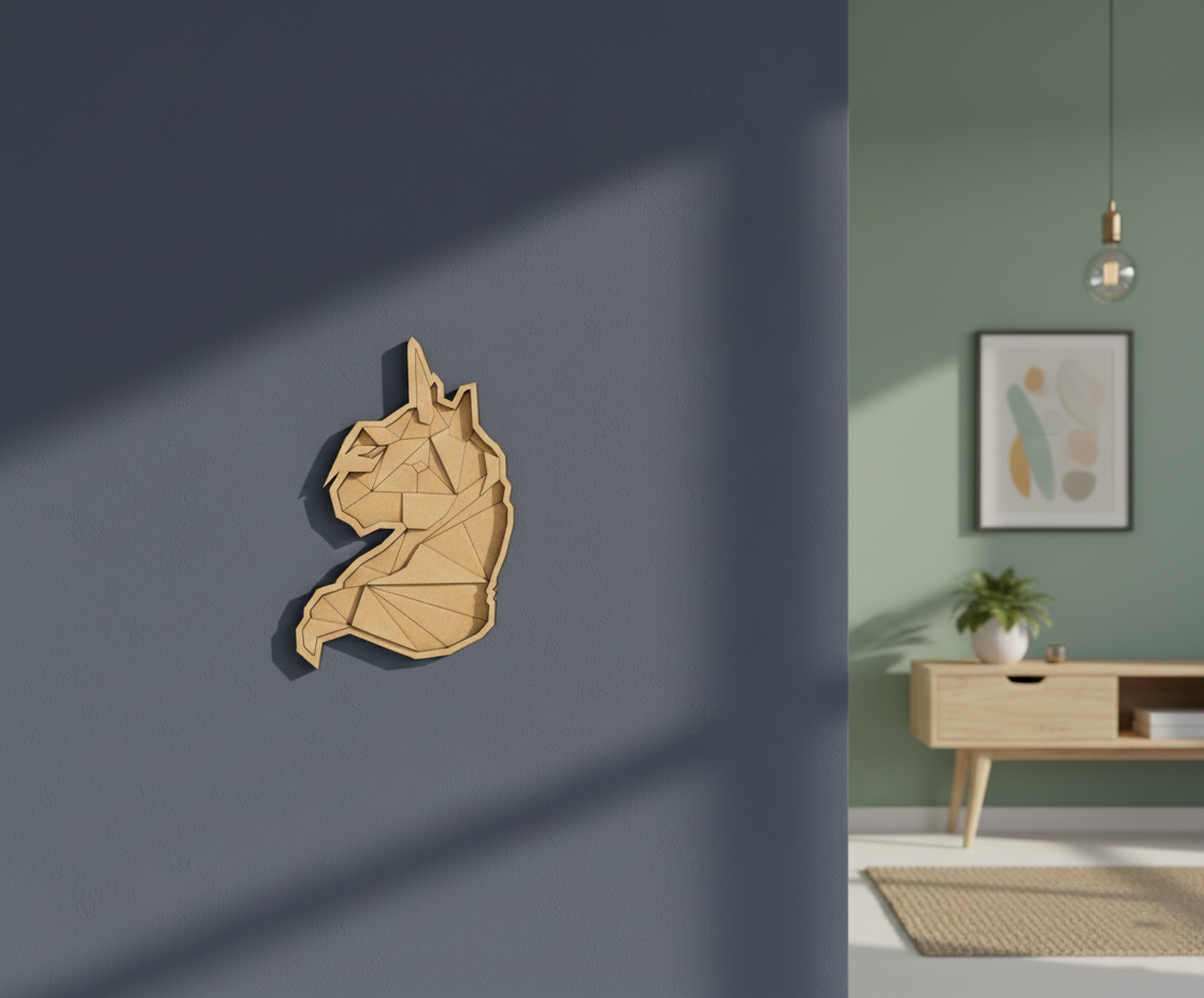 Unpainted DIY MDF geometric unicorn puzzle with detachable pieces for painting and craft activity wall-munted