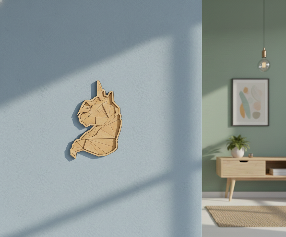 Unpainted DIY MDF geometric unicorn puzzle with detachable pieces for painting and craft activity wall-munted