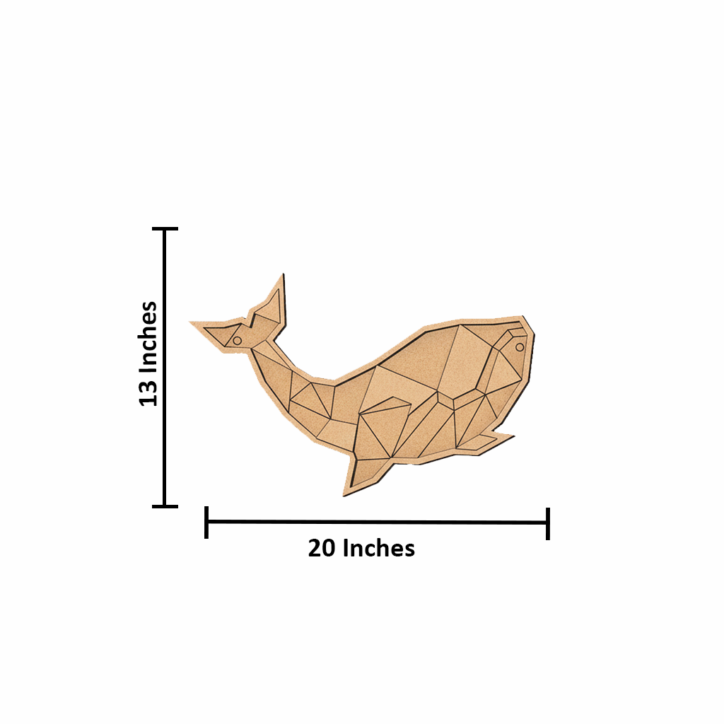 Unpainted DIY MDF geometric whale puzzle with detachable pieces for painting and craft activity with size