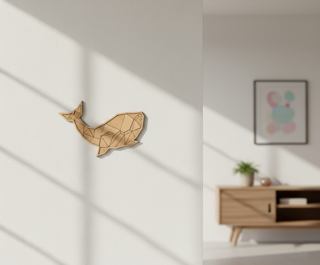 Unpainted DIY MDF geometric whale puzzle wall-mounted with detachable pieces for painting and craft activity 