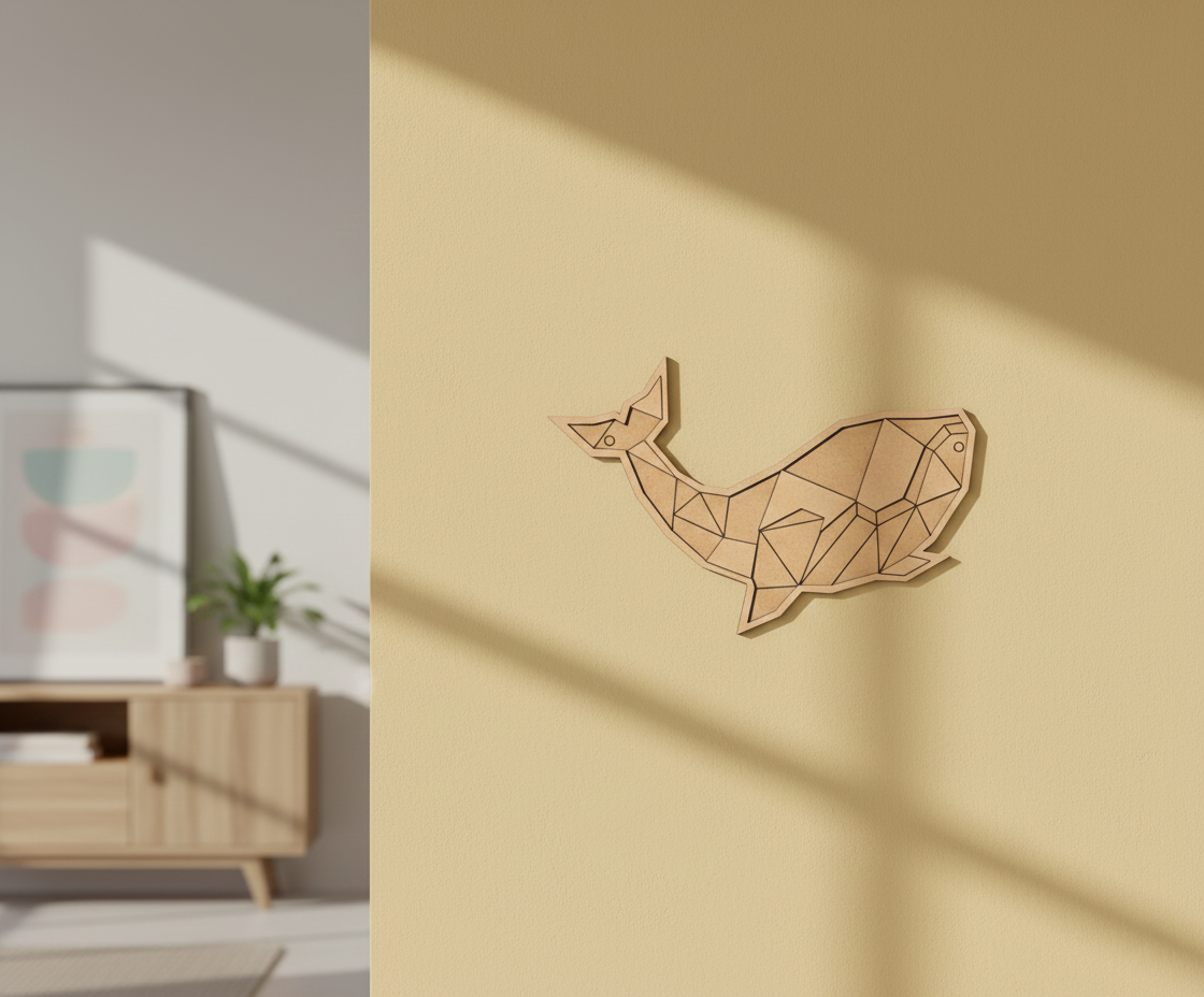 Unpainted DIY MDF geometric whale puzzle wall-mounted with detachable pieces for painting and craft activity 