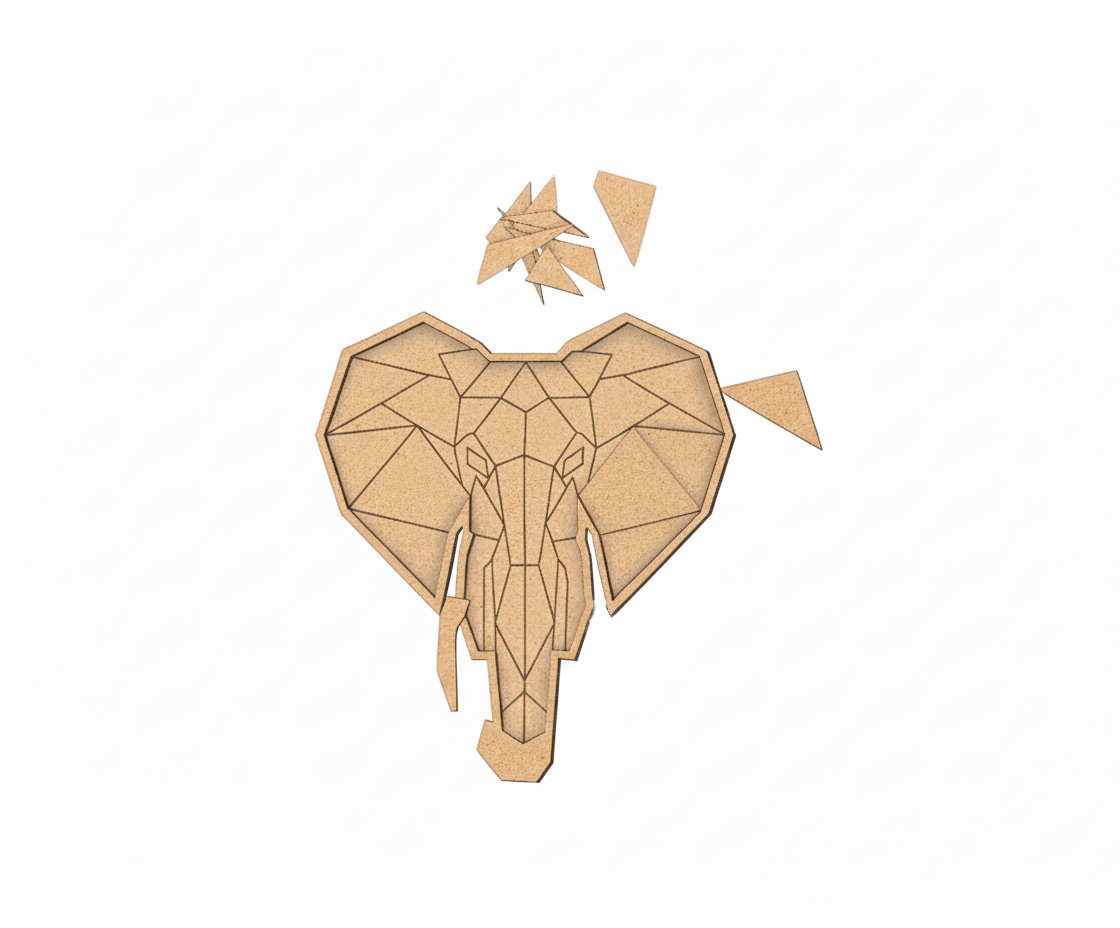 Unpainted DIY MDF geometric elephant puzzle with detachable pieces for painting and craft activity