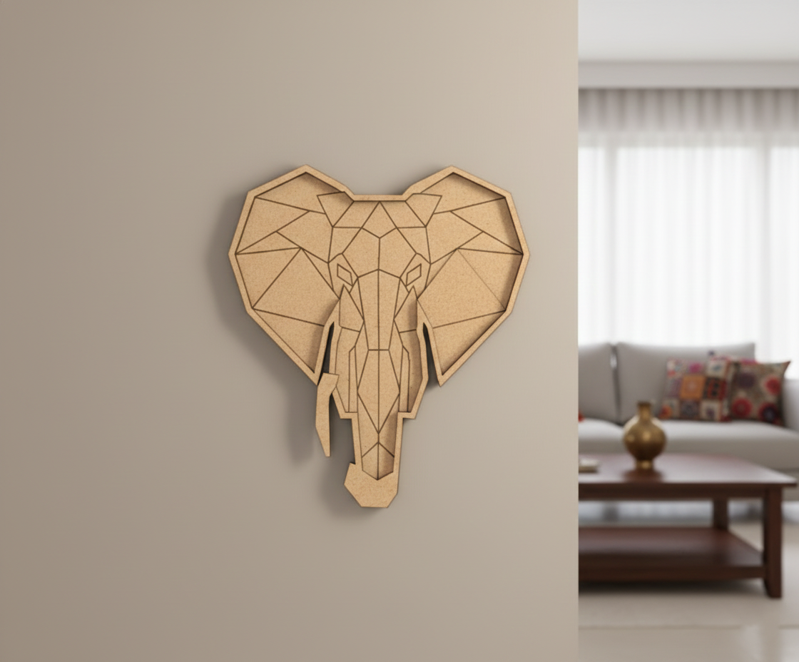 Unpainted DIY MDF geometric elephant puzzle wall-mounted with detachable pieces for painting and craft activity 