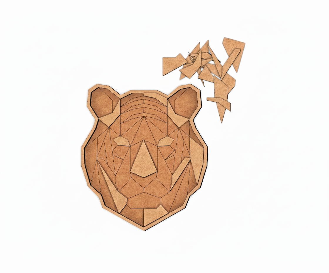 Unpainted DIY MDF tiger face geometric puzzle with detachable pieces for painting and craft activity