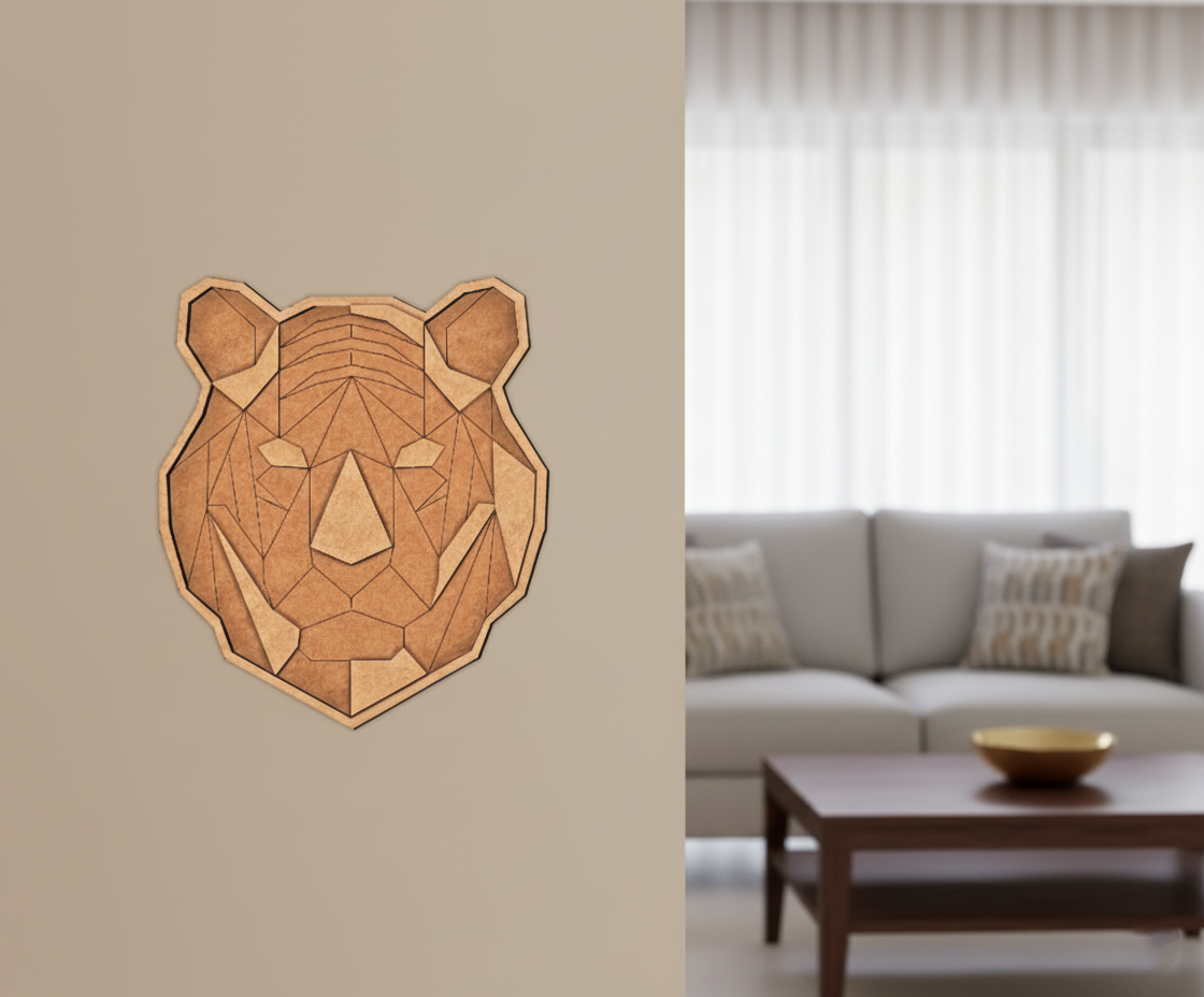 Unpainted DIY MDF tiger face geometric puzzle wall-mounted with detachable pieces for painting and craft activity 