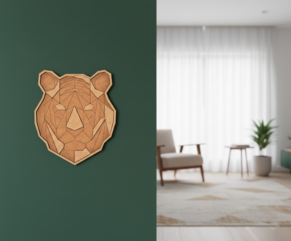 Unpainted DIY MDF tiger face geometric puzzle wall-mounted with detachable pieces for painting and craft activity 