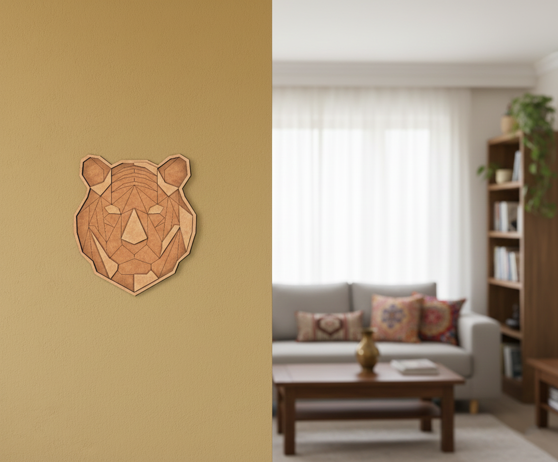 Unpainted DIY MDF tiger face geometric puzzle wall-mounted with detachable pieces for painting and craft activity 
