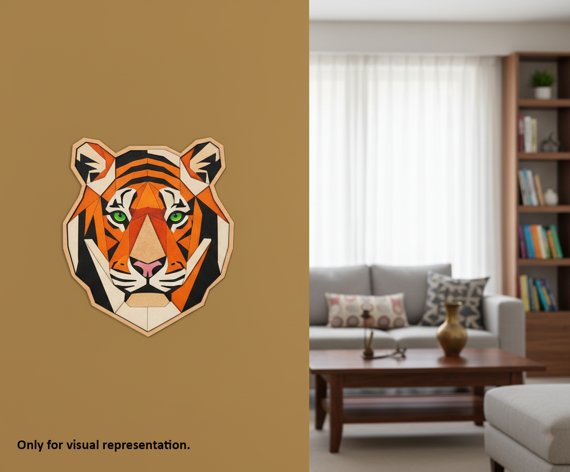 Painted DIY MDF tiger face geometric puzzle wall-mounted with detachable pieces for painting and craft activity 