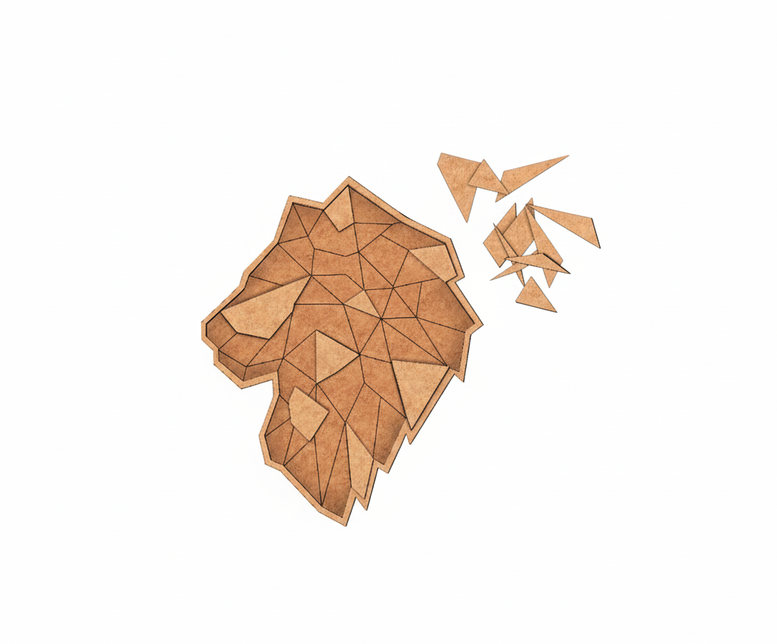 Unpainted DIY MDF geometric lion head puzzle with detachable pieces for painting and craft activity