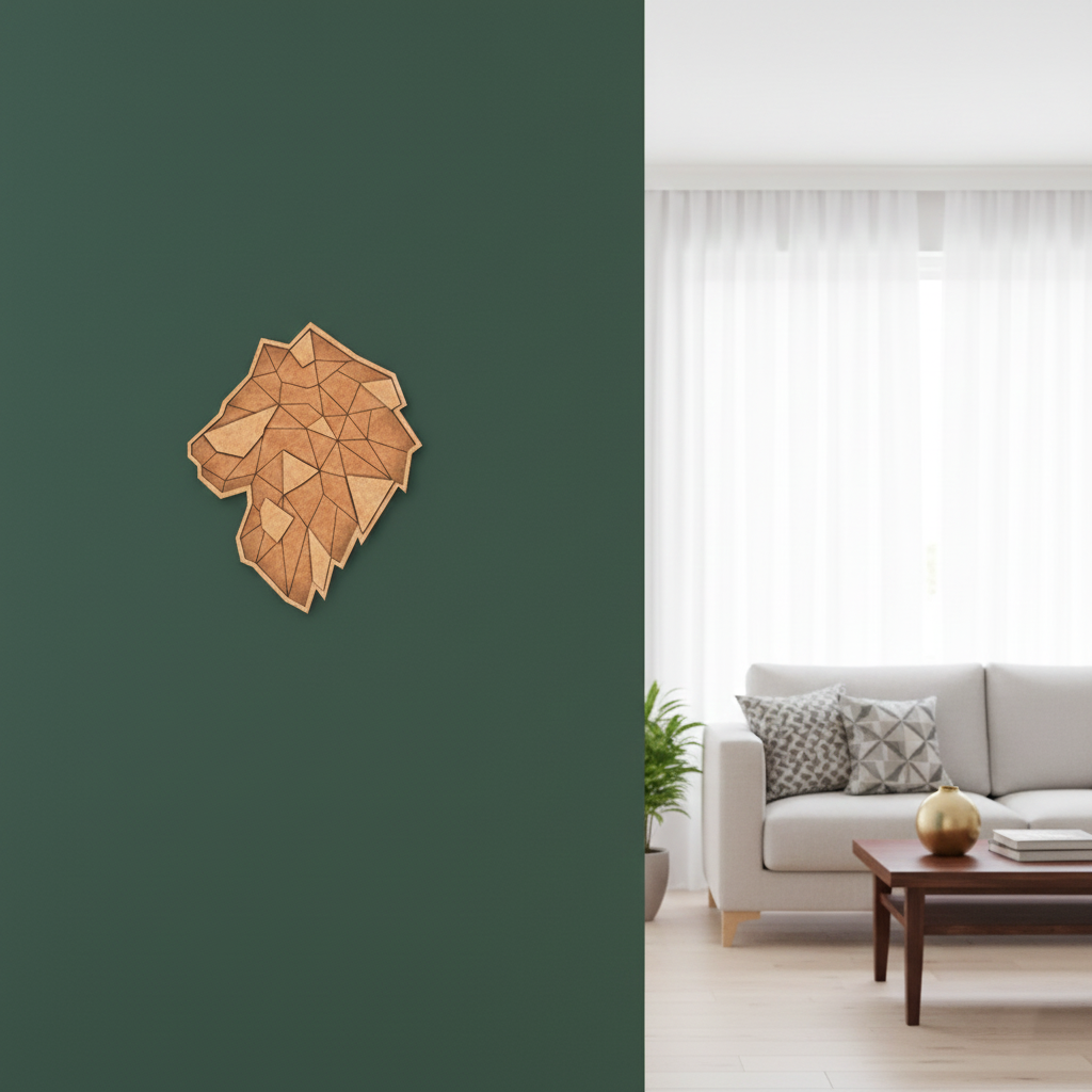 Unpainted DIY MDF geometric lion head puzzle wall-mounted with detachable pieces for painting and craft activity 