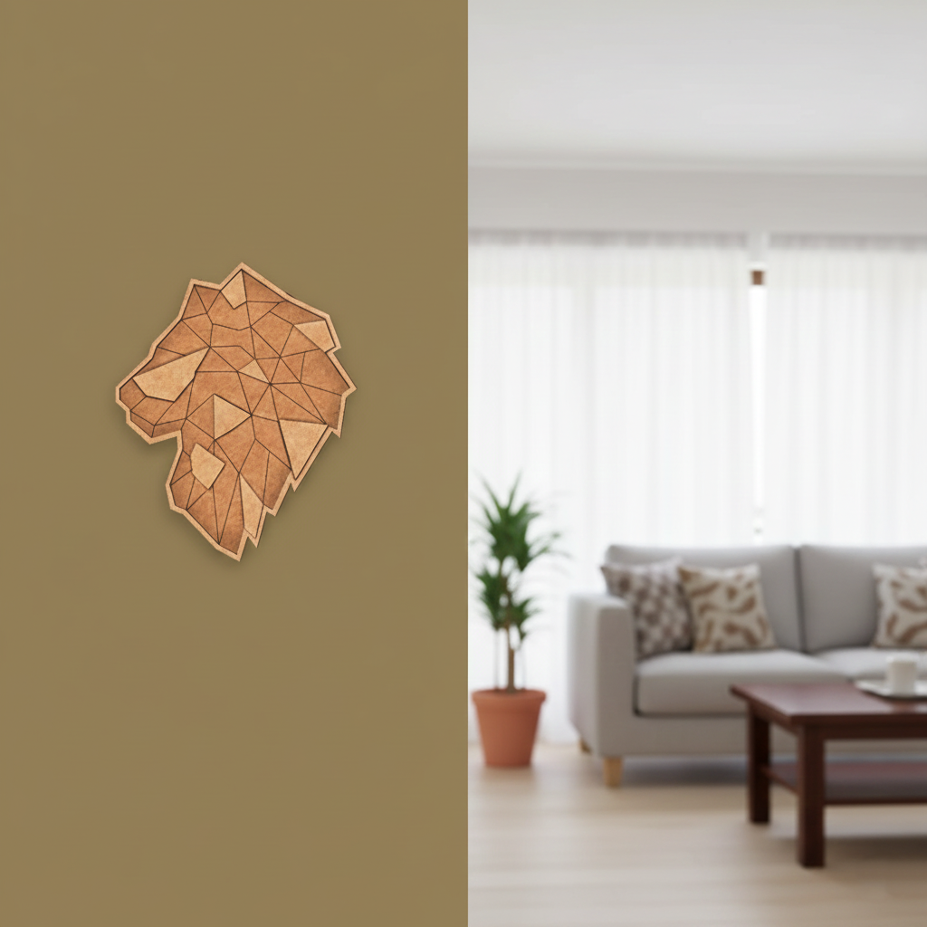 Unpainted DIY MDF geometric lion head puzzle wall-mounted with detachable pieces for painting and craft activity 