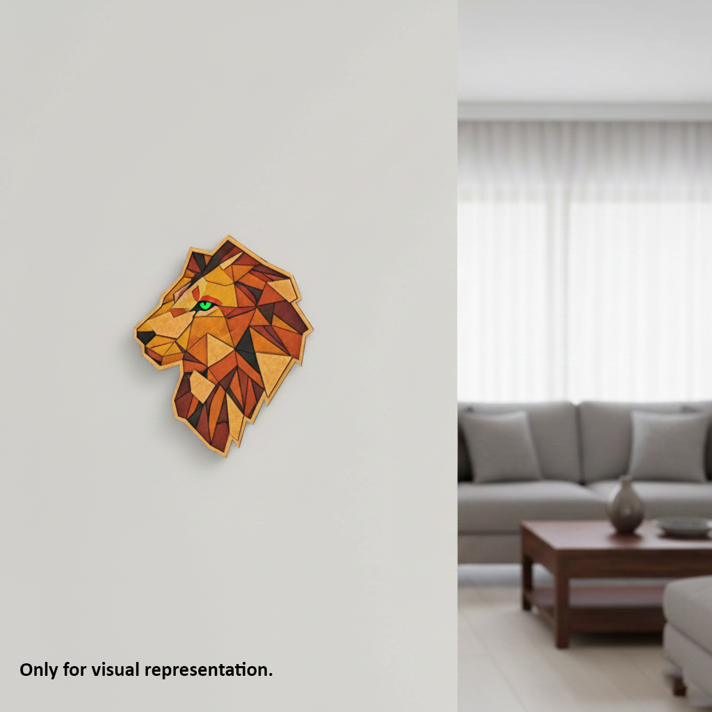 Painted DIY MDF geometric lion head puzzle wall-mounted with detachable pieces for painting and craft activity 