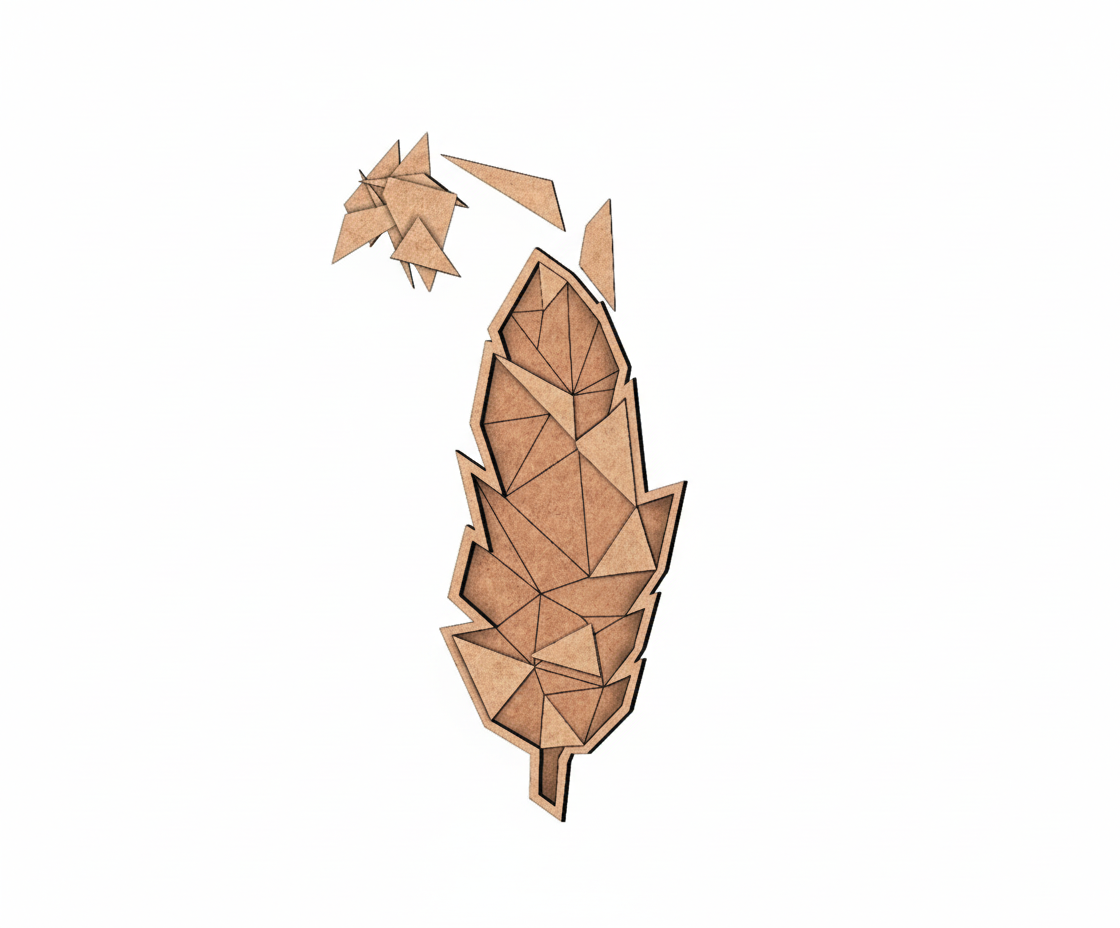 Unpainted DIY MDF geometric feather puzzle with detachable pieces for painting and craft activity